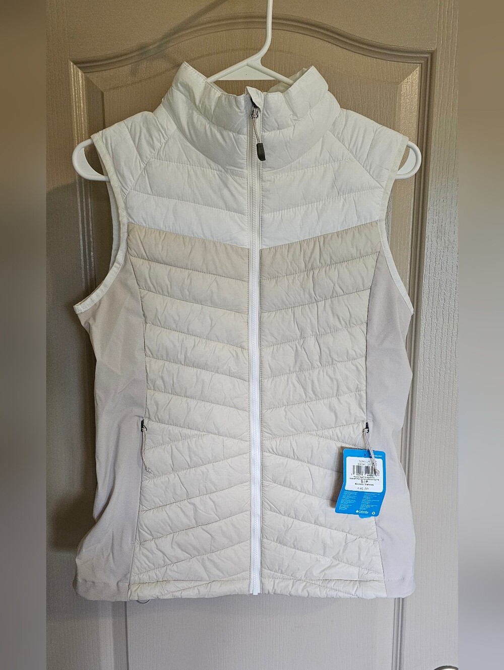 NWT Columbia Women's Powder Pass III Hybrid Vest Tan & White Small